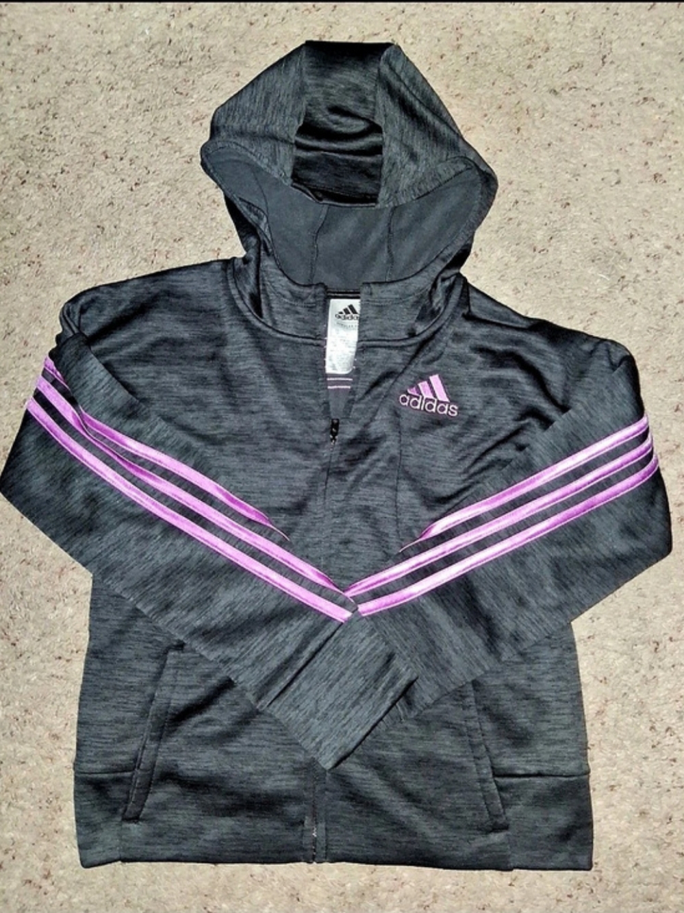 Adidas Girls Striped Jacket in Charcoal Gray & Purple Size L(14)
